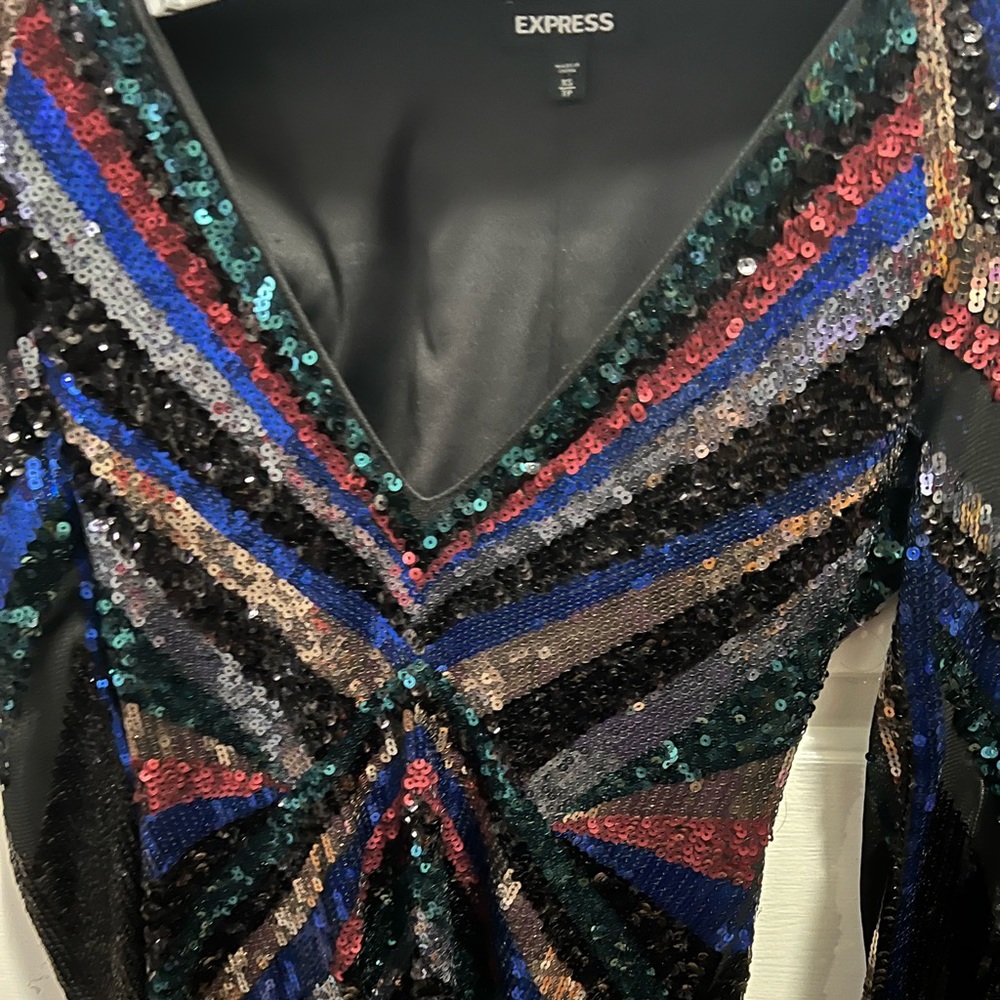 Xs long sleeve mesh multiple color glitter dress